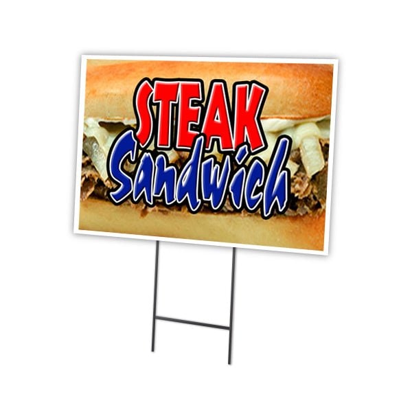 Steak Sandwich Yard Sign & Stake outdoor plastic coroplast window, C-1216-DS-Steak Sandwich